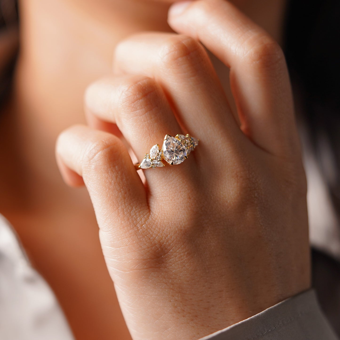 Pear Cut Cluster Lab-Grown Diamond Engagement Ring