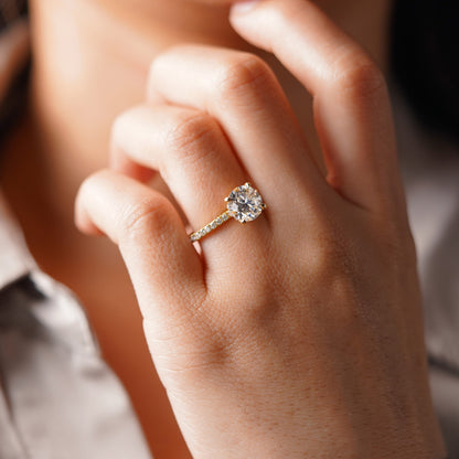 Round Cut Hidden Halo & Pave Lab-Grown Diamond Engagement Ring
