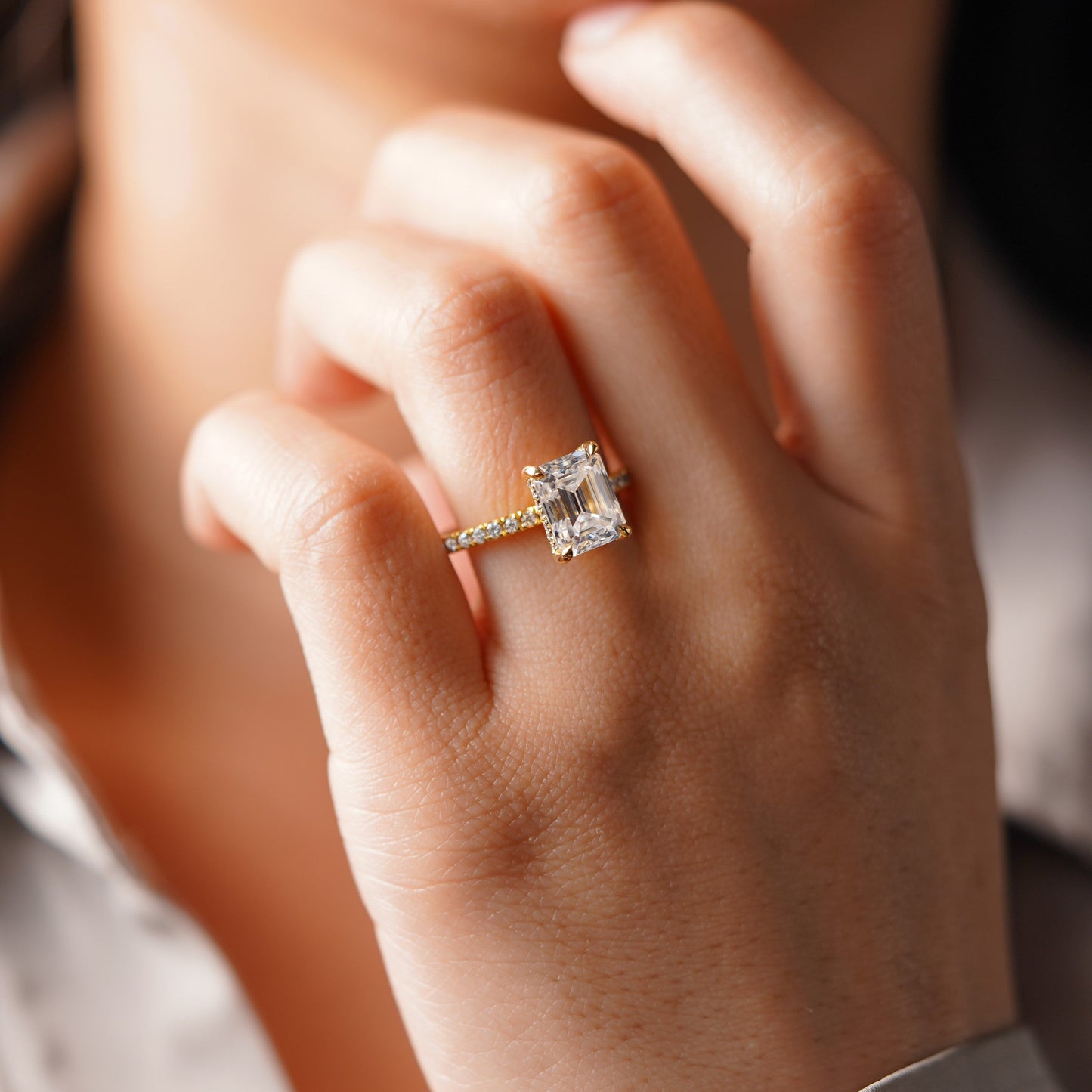 Emerald Cut Pave Lab-Grown Diamond Engagement Ring