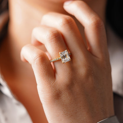 Emerald Cut Pave Lab-Grown Diamond Engagement Ring
