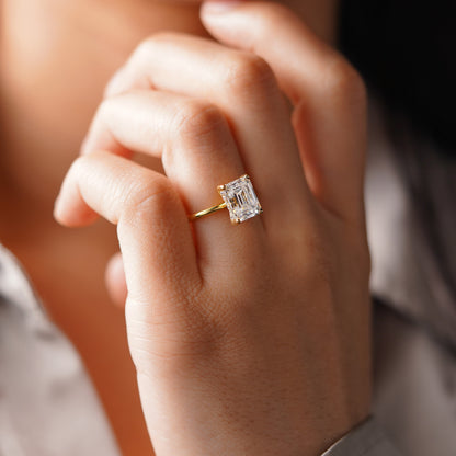Emerald Cut Hidden Halo Lab-Grown Diamond Engagement Ring