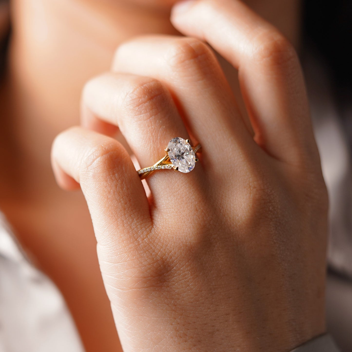 Oval Cut Twisted Pave Lab-Grown Diamond Engagement Ring