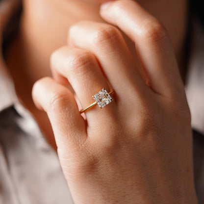 Asscher Cut Solitaire Cathedral Lab-Grown Diamond Engagement Ring