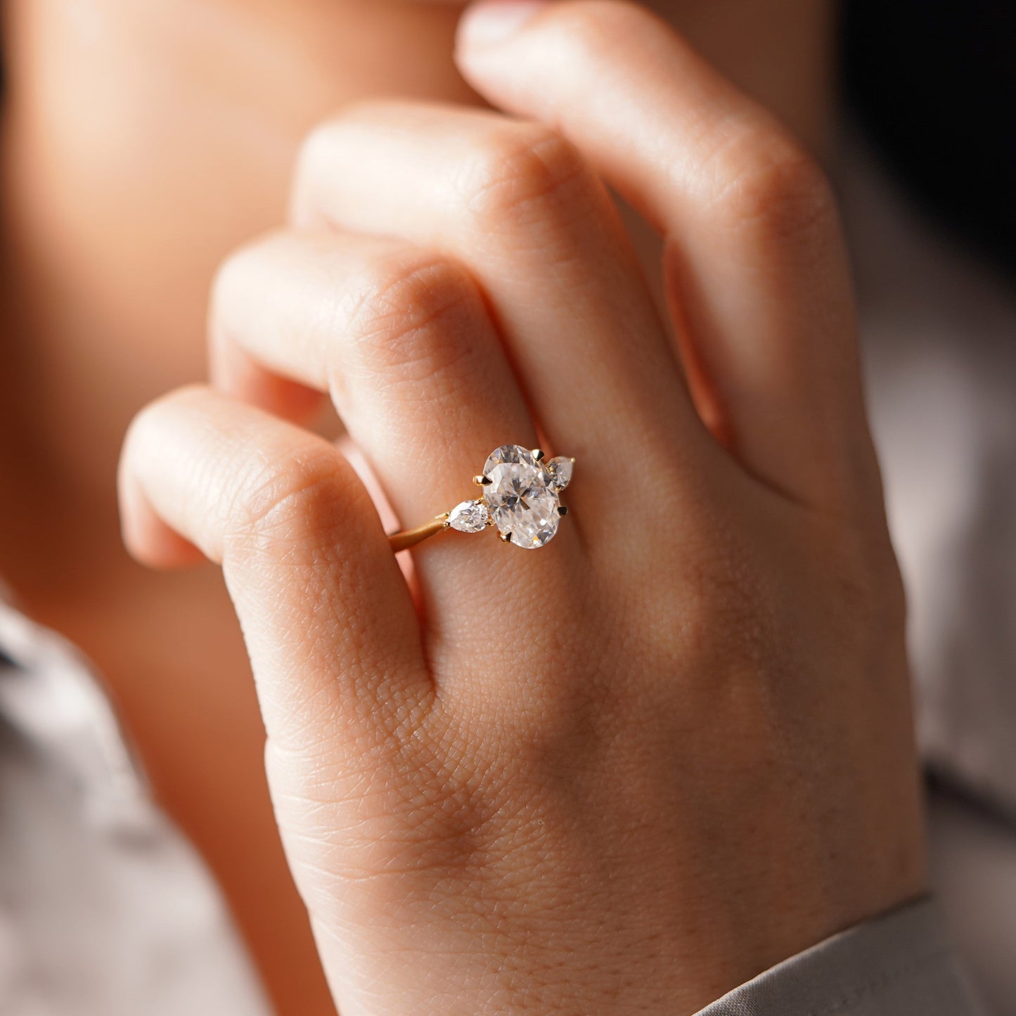 Oval Cut Three Stone Lab-Grown Diamond Engagement Ring