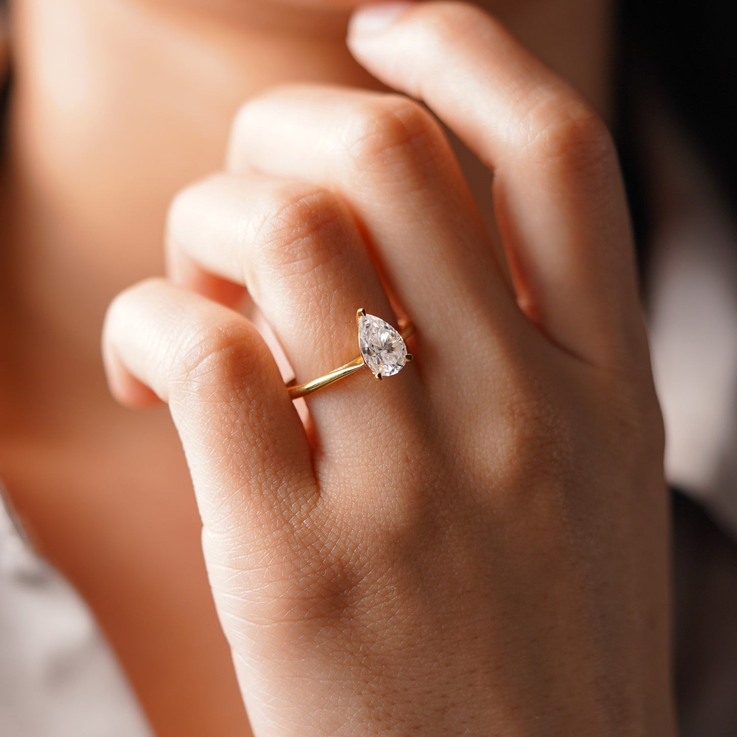 Pear Cut Solitaire Cathedral Lab-Grown Diamond Engagement Ring
