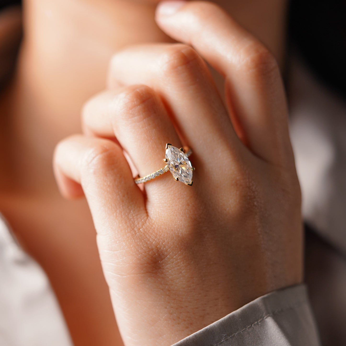 Marquise Cut Pave Lab-Grown Diamond Engagement Ring