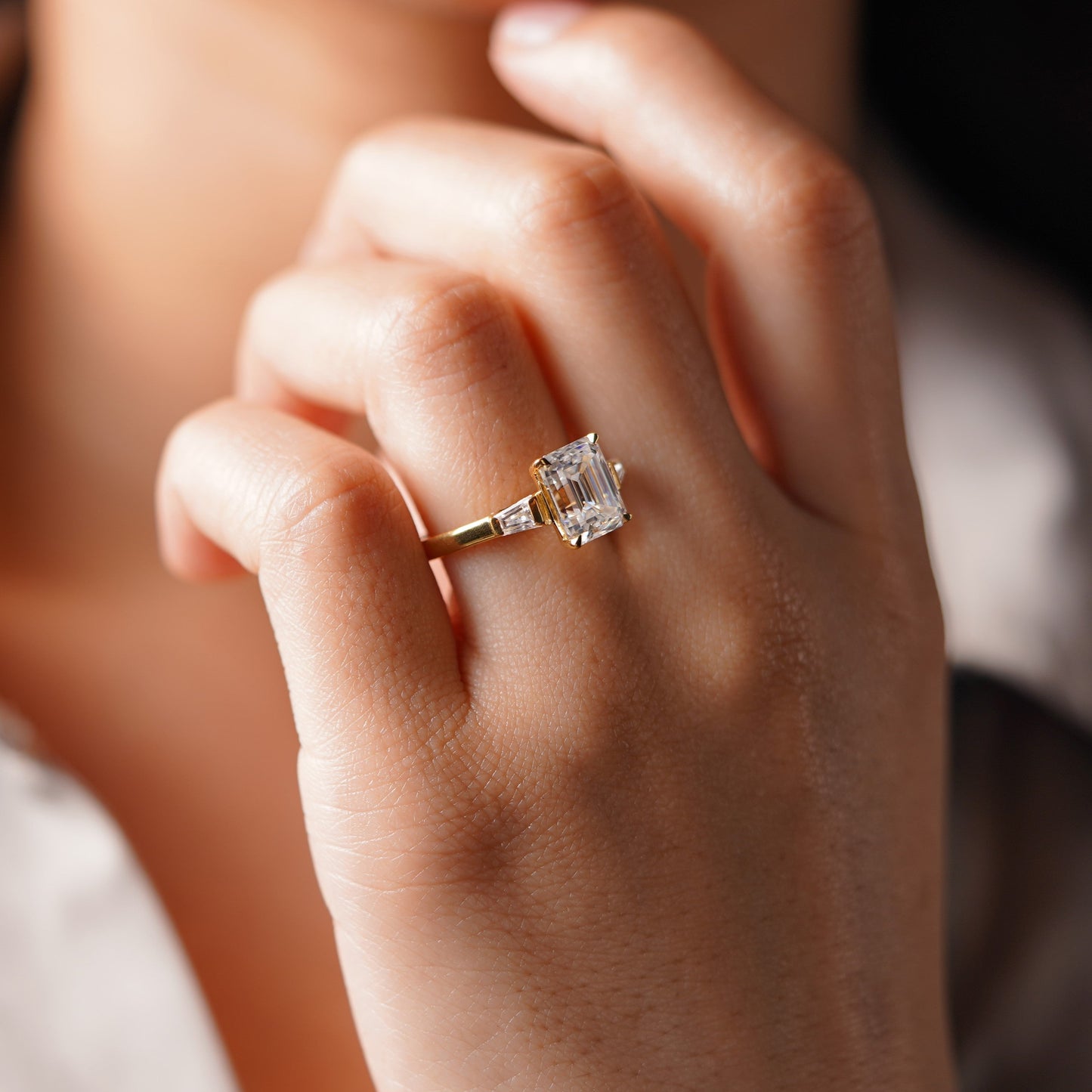 Emerald Cut Three Stone Lab-Grown Diamond Engagement Ring