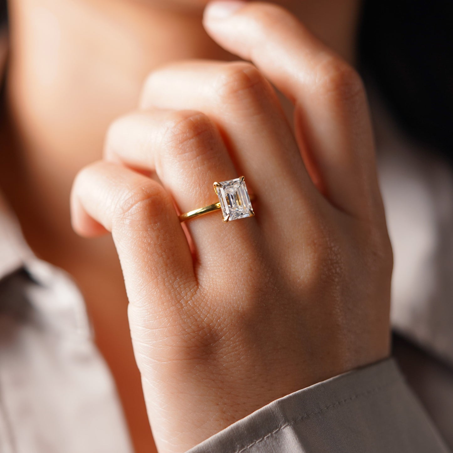 Emerald Cut Solitaire Lab-Grown Diamond Engagement Ring