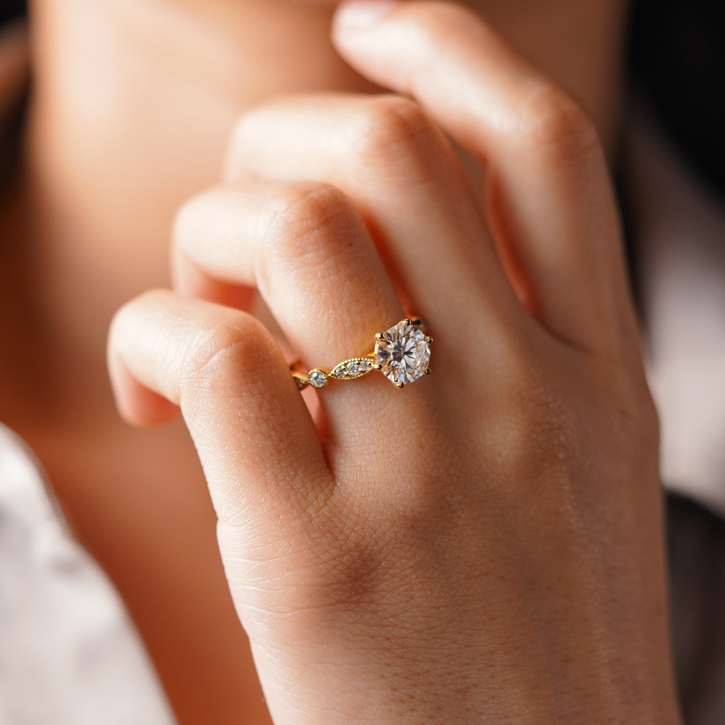 Round Cut Vintage Pave Lab-Grown Diamond Engagement Ring