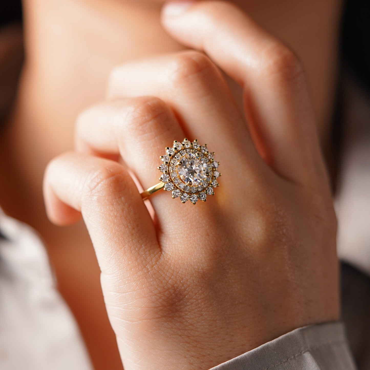 Round Cut Double Halo Lab-Grown Diamond Engagement Ring