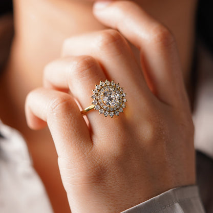 Round Cut Double Halo Lab-Grown Diamond Engagement Ring
