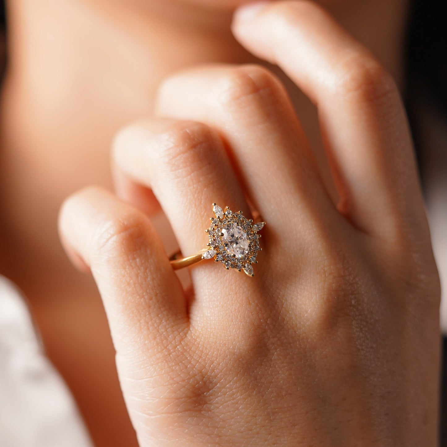 Oval Cut Cluster Lab-Grown Diamond Engagement Ring