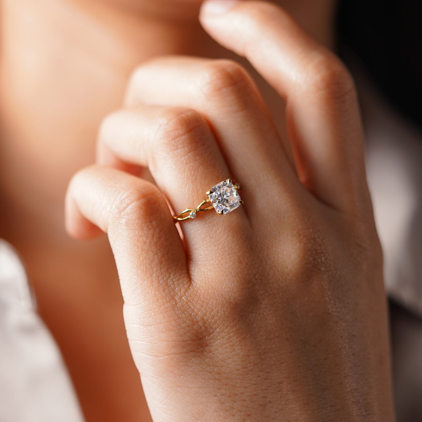 Cushion Cut Nature Inspired Lab-Grown Diamond Engagement Ring