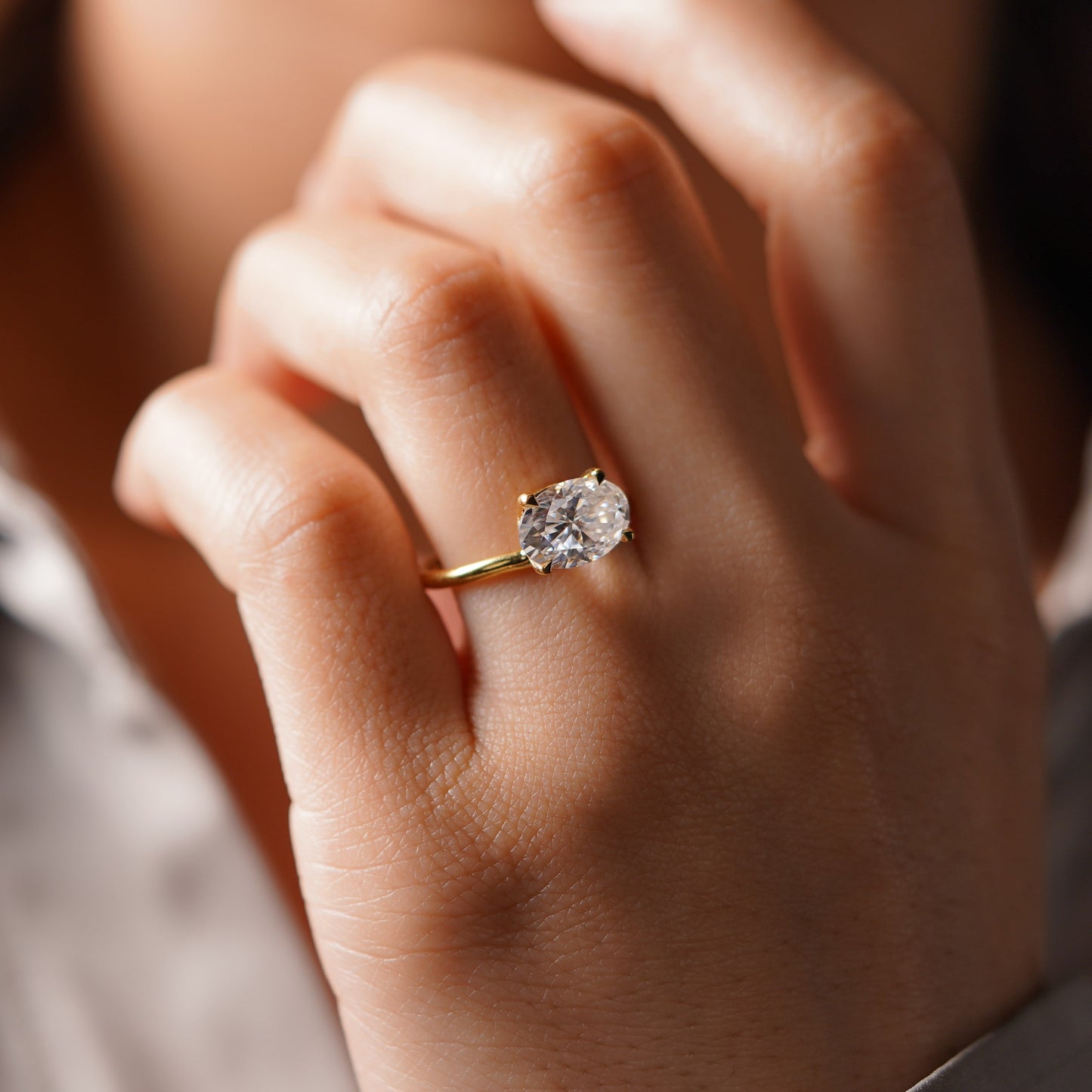 East-West Oval Cut Solitaire Lab-Grown Diamond Engagement Ring