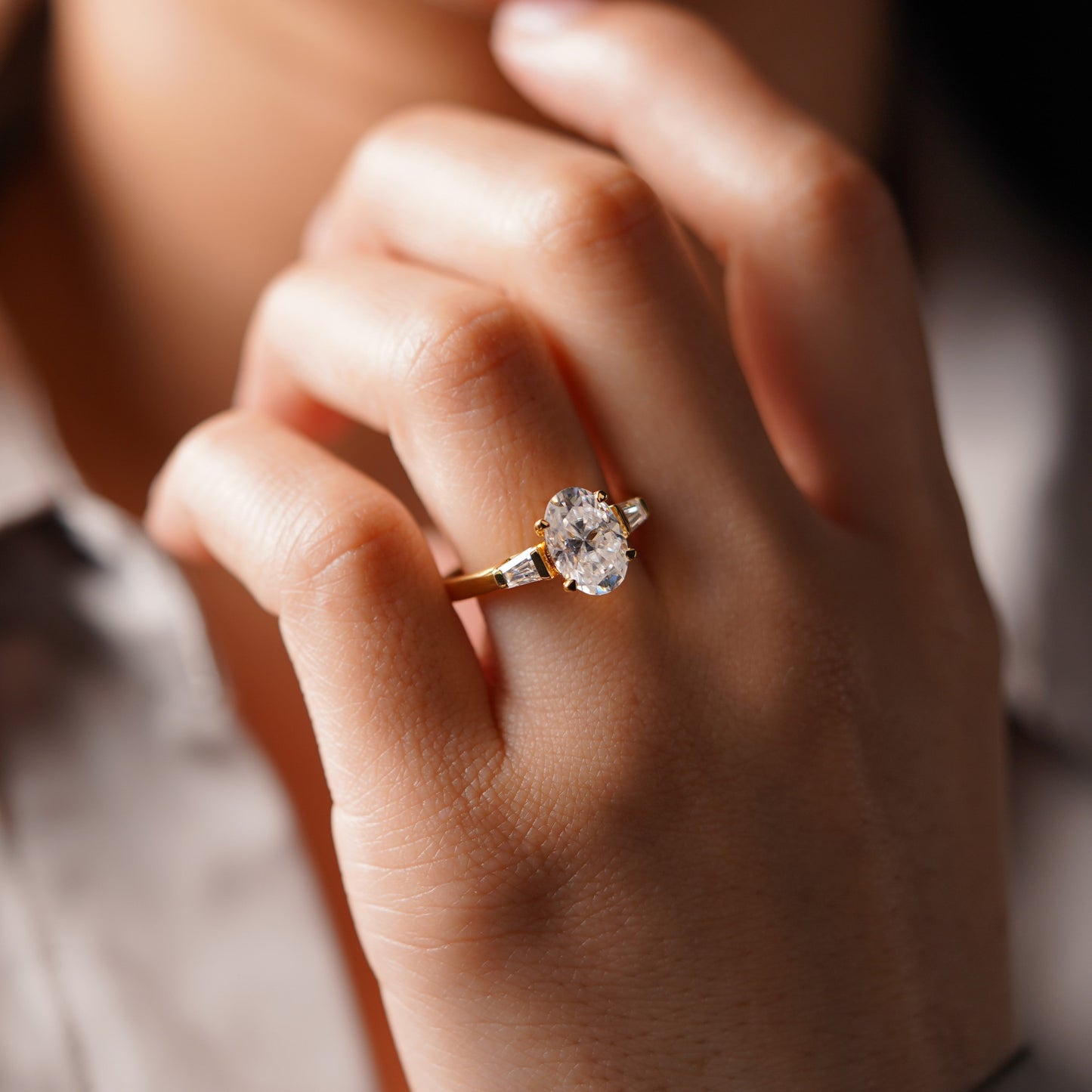 Oval Cut Three Stone Lab-Grown Diamond Engagement Ring