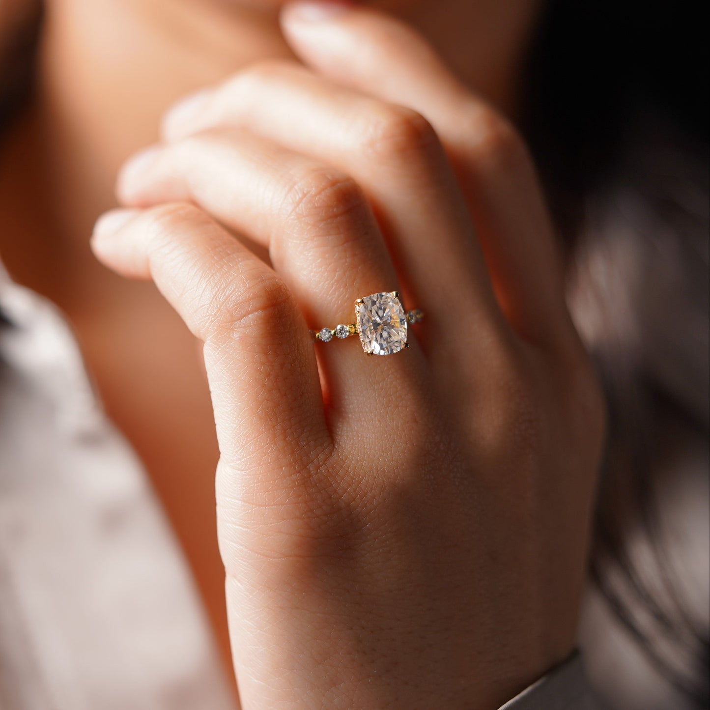 Elongated Cushion Cut Pave Lab-Grown Diamond Engagement Ring