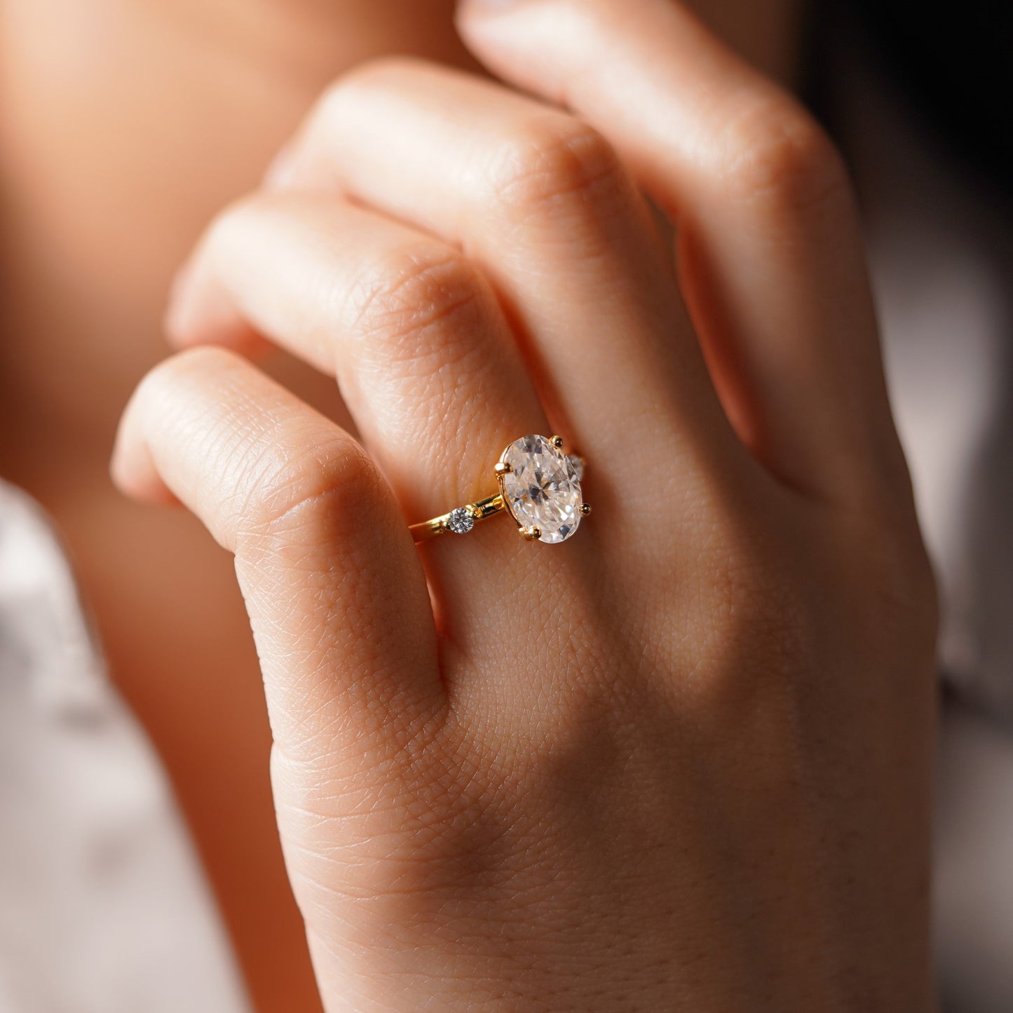 Oval Cut Dainty Pave Lab-Grown Diamond Engagement Ring