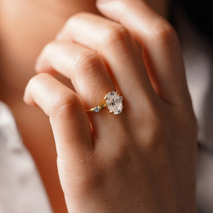 Oval Cut Dainty Pave Lab-Grown Diamond Engagement Ring