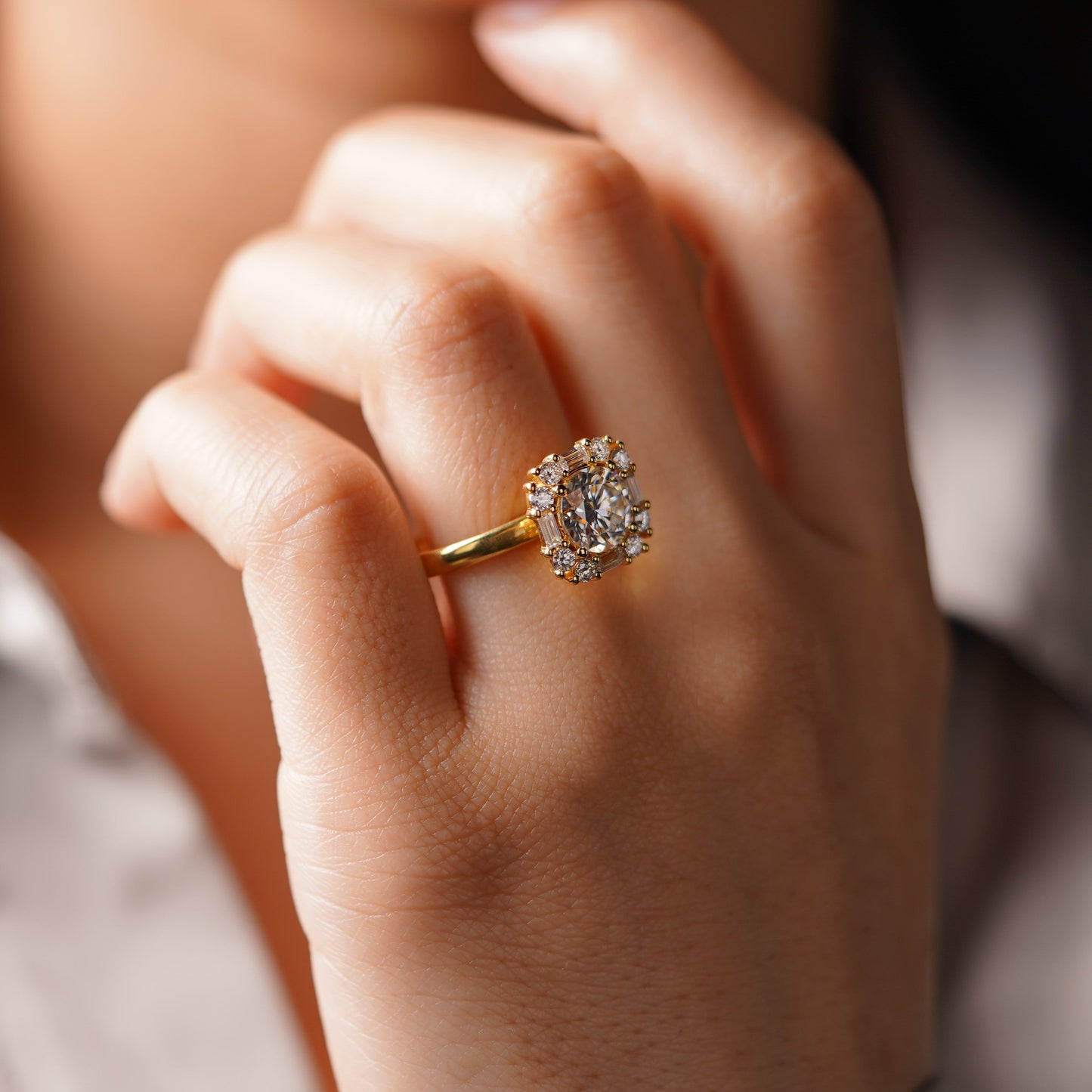 Round Cut Cluster Lab-Grown Diamond Engagement Ring