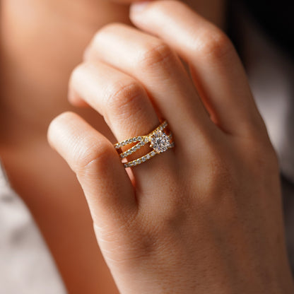 Round Cut Criss Cross Pave Lab-Grown Diamond Engagement Ring
