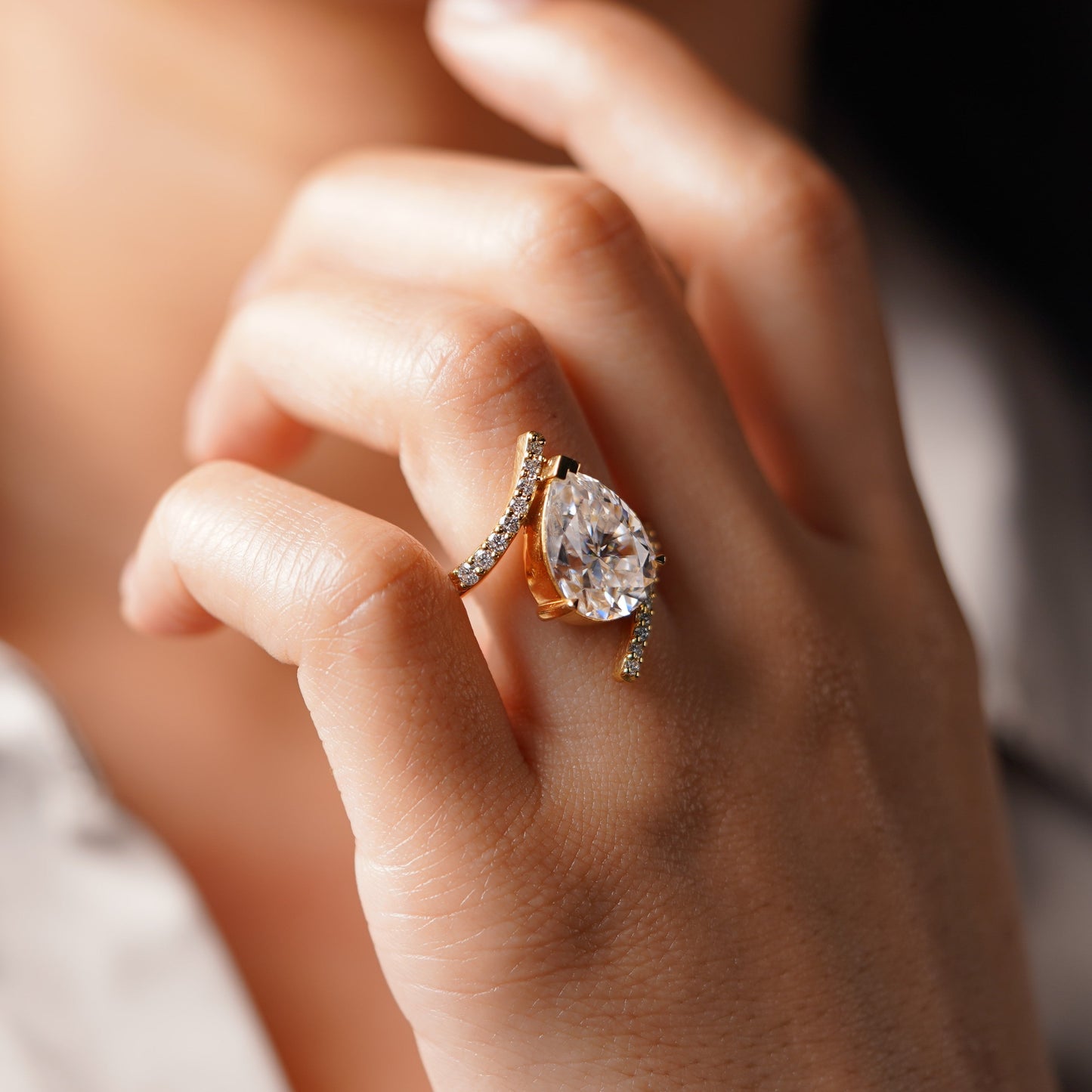 Pear Cut Twisted Pave Lab-Grown Diamond Engagement Ring