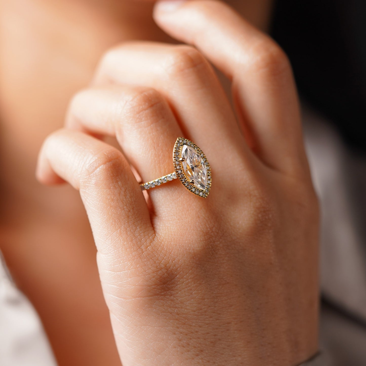 Marquise Cut Halo & Pave Lab-Grown Diamond Engagement Ring