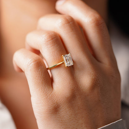 Emerald Cut Solitaire Cathedral Lab-Grown Diamond Engagement Ring