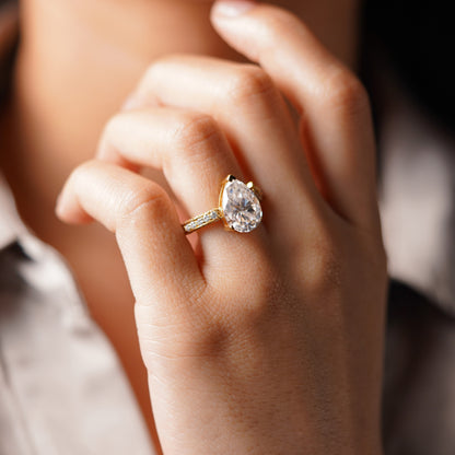 Pear Cut Open Shank Pave Lab-Grown Diamond Engagement Ring