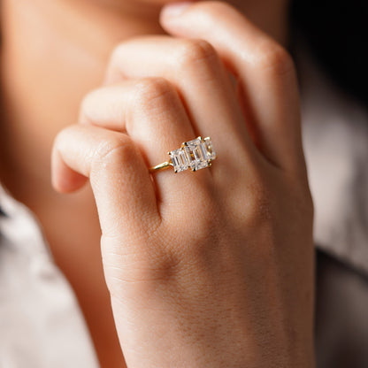 Emerald Cut Three Stone Lab-Grown Diamond Engagement Ring