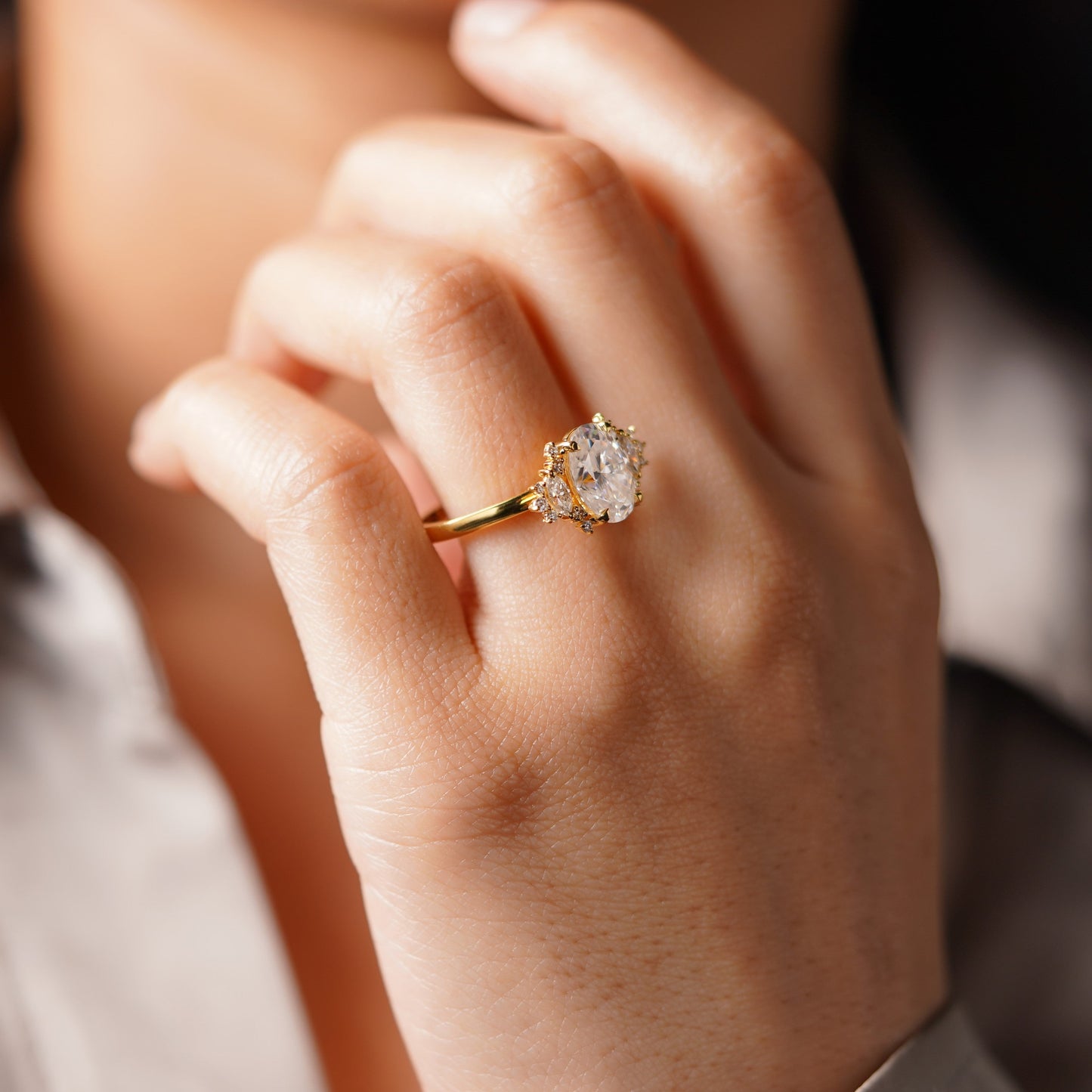 Oval Cut Cluster Lab-Grown Diamond Engagement Ring