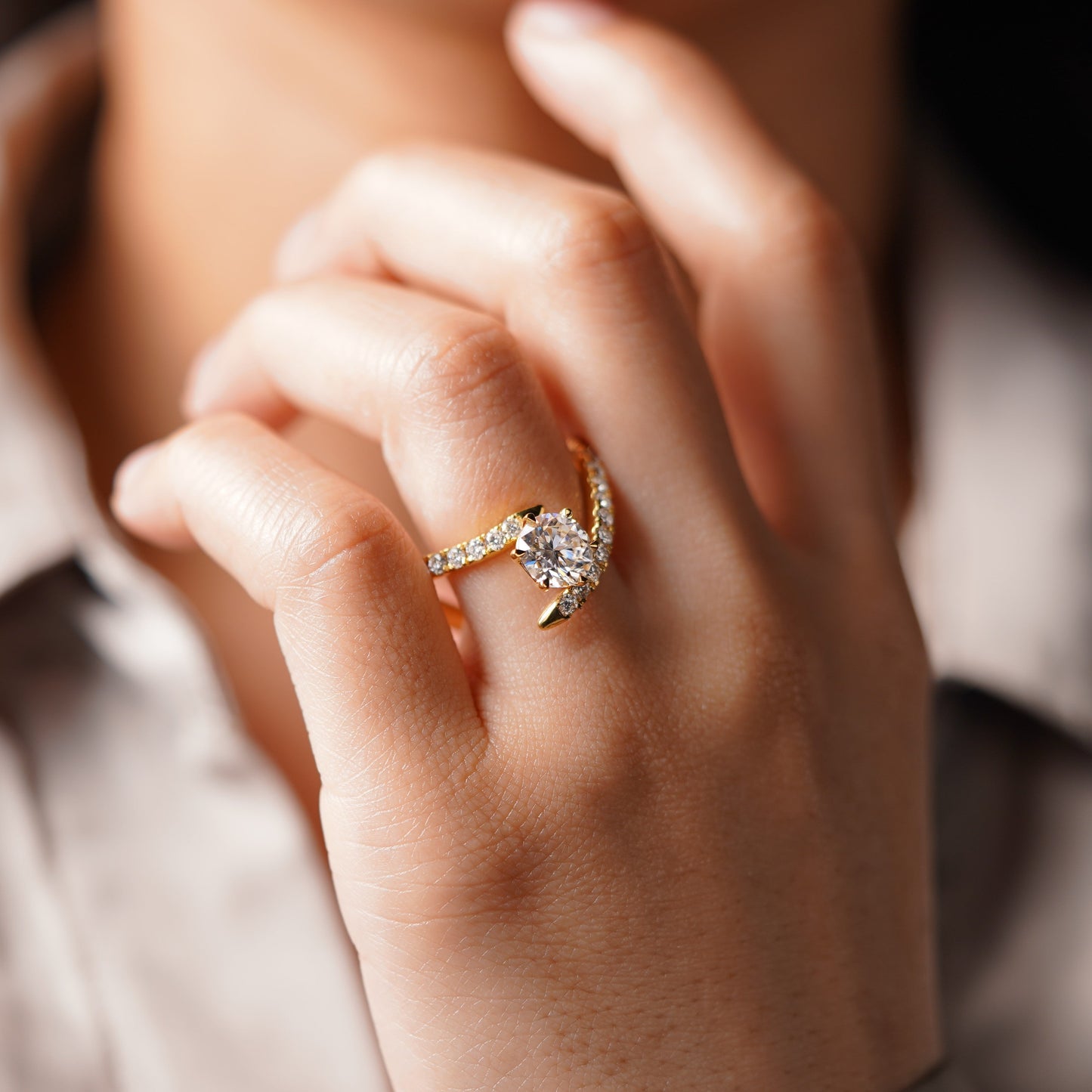 Round Cut Unique Lab-Grown Diamond Engagement Ring