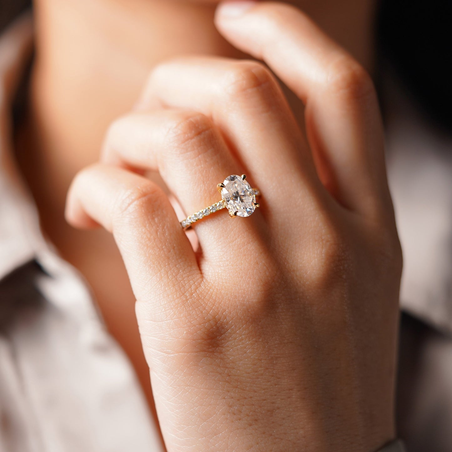 Oval Cut Hidden Halo & Pave Lab-Grown Diamond Engagement Ring
