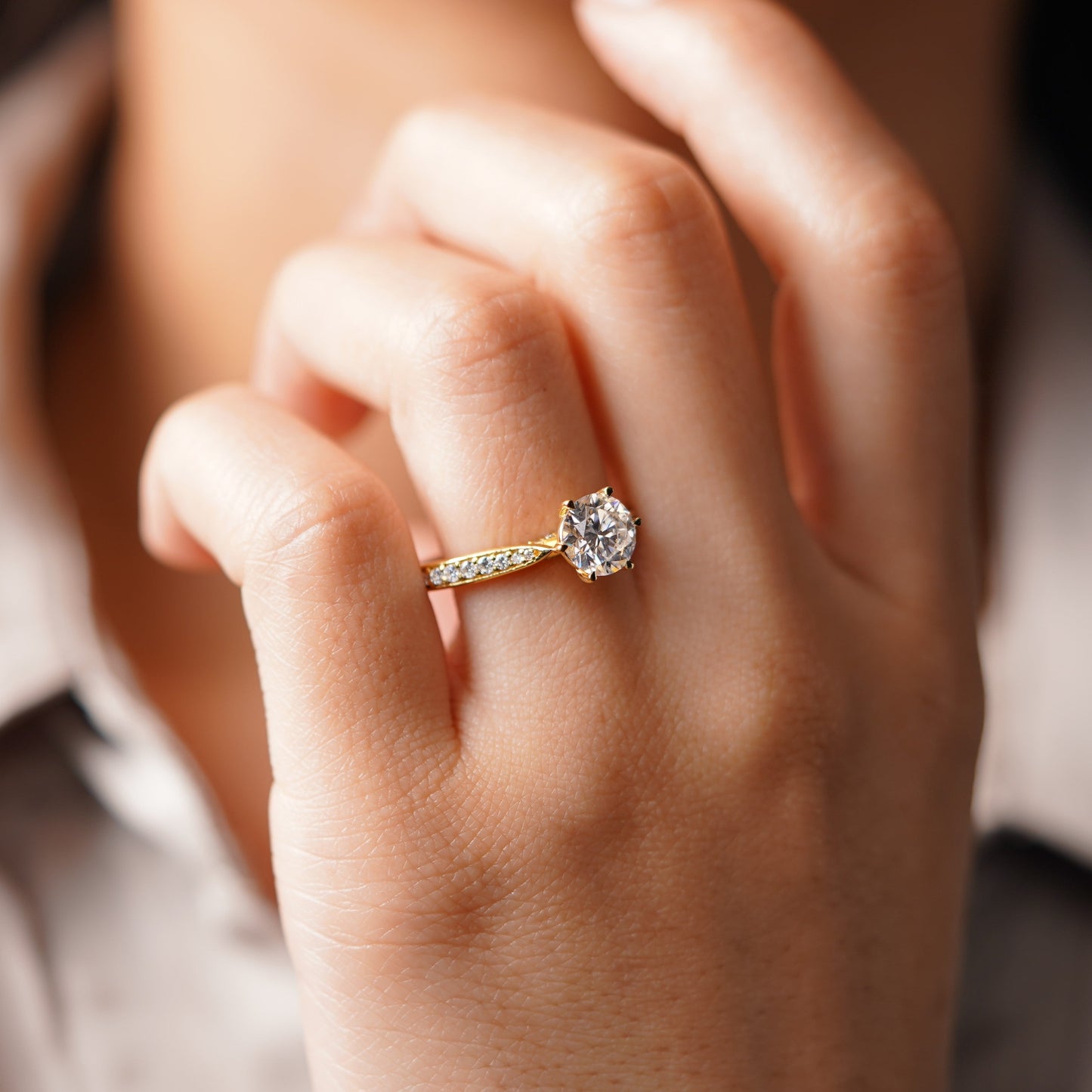 Round Cut Pave Lab-Grown Diamond Engagement Ring