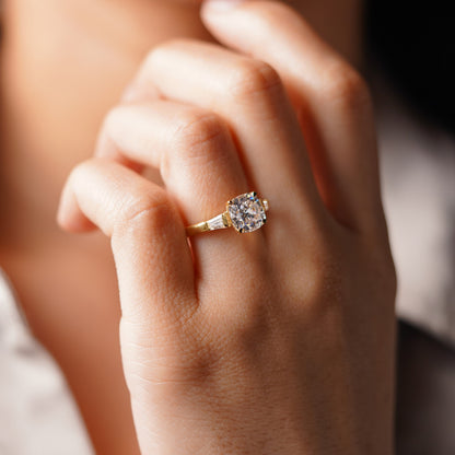 Cushion Cut Three Stone Lab-Grown Diamond Engagement Ring