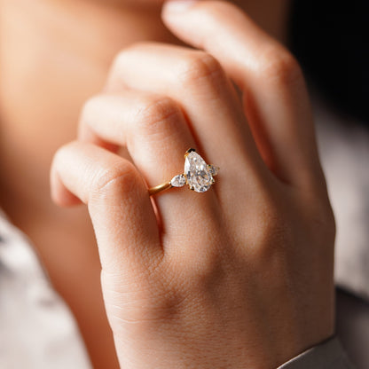 Pear Cut Three Stone Lab-Grown Diamond Engagement Ring