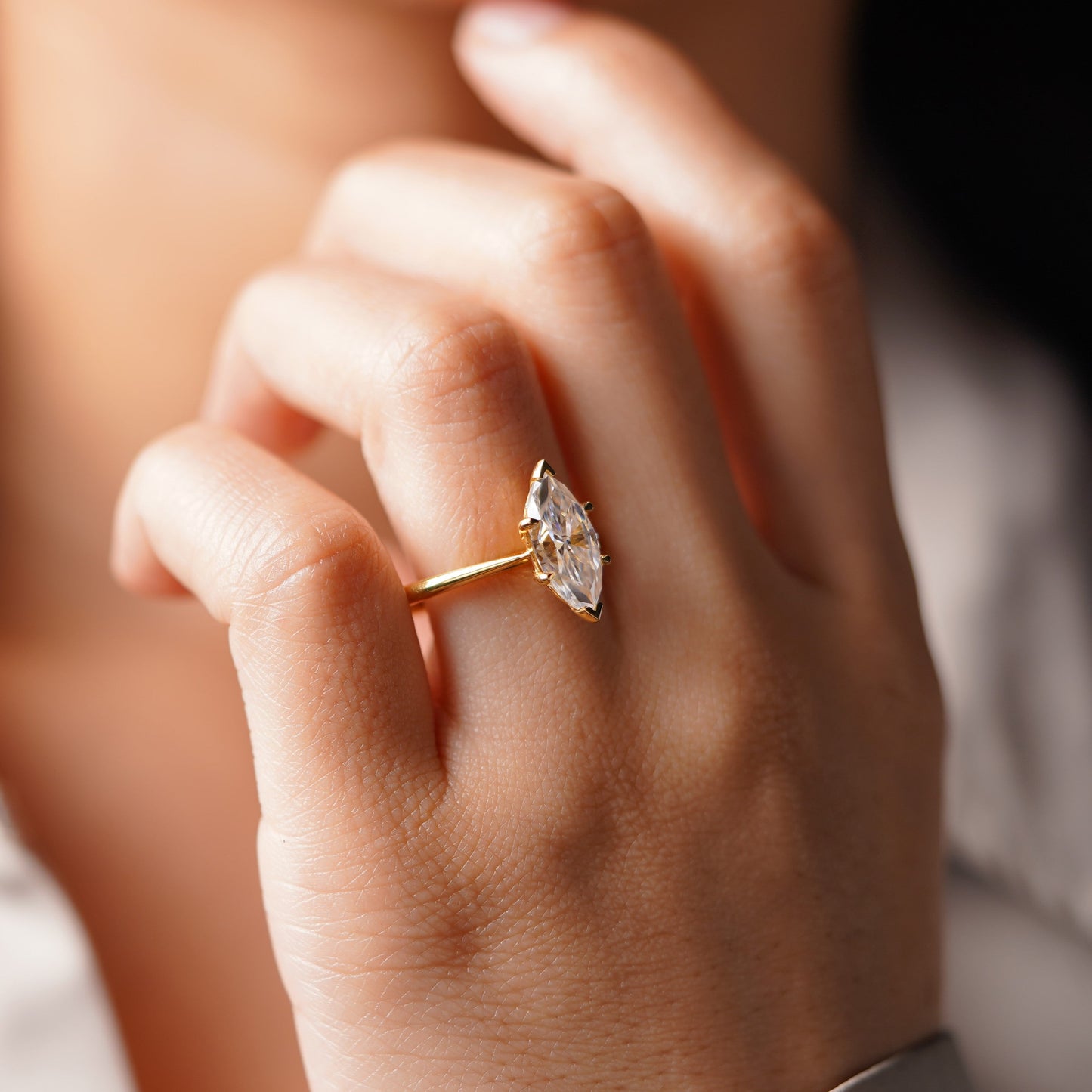 Marquise Cut Solitaire Cathedral Lab-Grown Diamond Engagement Ring