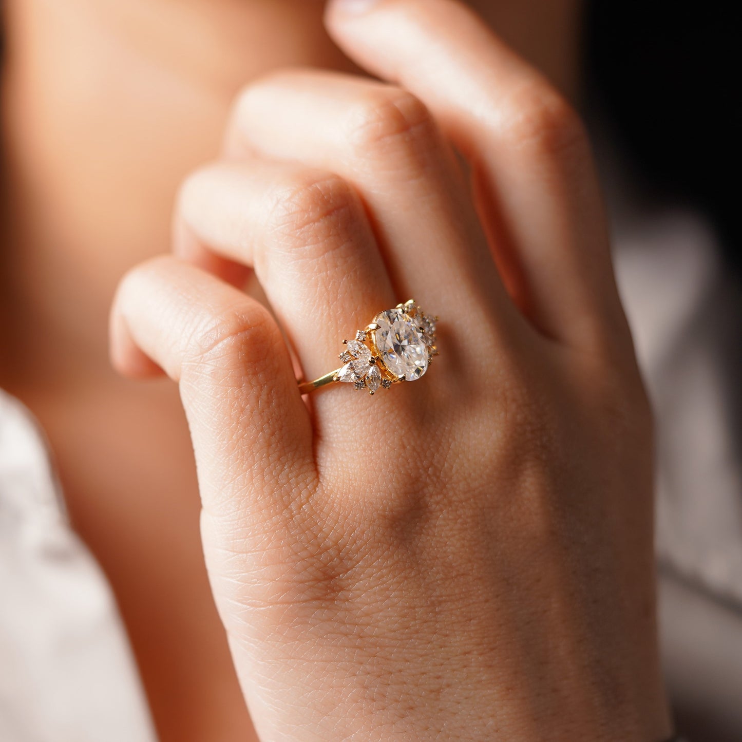 Oval Cut Cluster Lab-Grown Diamond Engagement Ring
