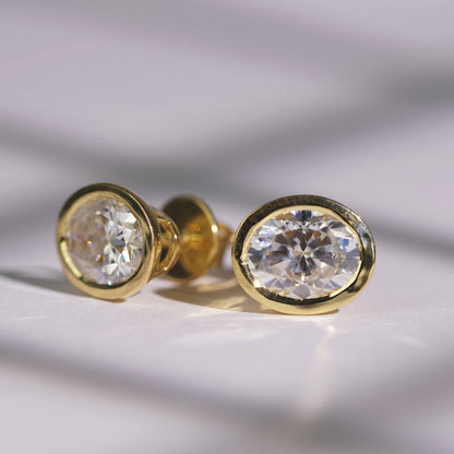 1 TCW Oval Bezel Lab-Grown Diamond Stud Earrings