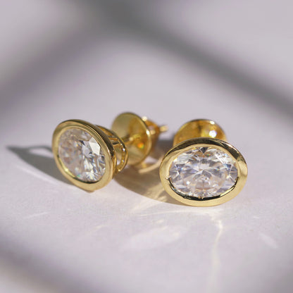 1 TCW Oval Bezel Lab-Grown Diamond Stud Earrings