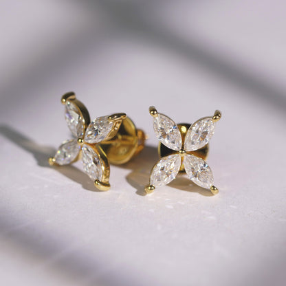 1.41 TCW Marquise Lab-Grown Diamond Flower Stud Earrings