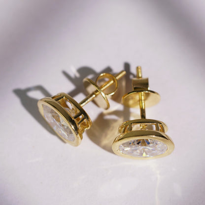 1 TCW Oval Bezel Lab-Grown Diamond Stud Earrings