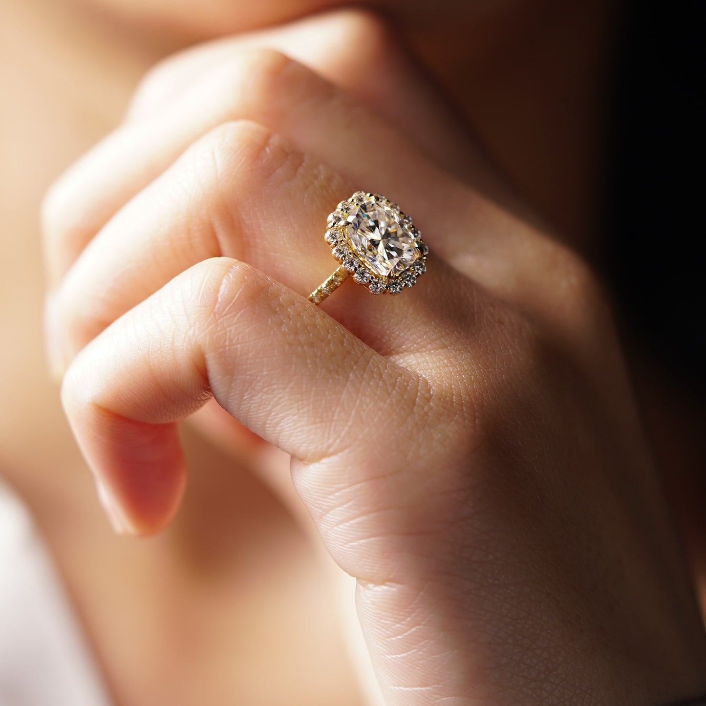 Elongated Cushion Cut Halo & Pave Lab-Grown Diamond Engagement Ring