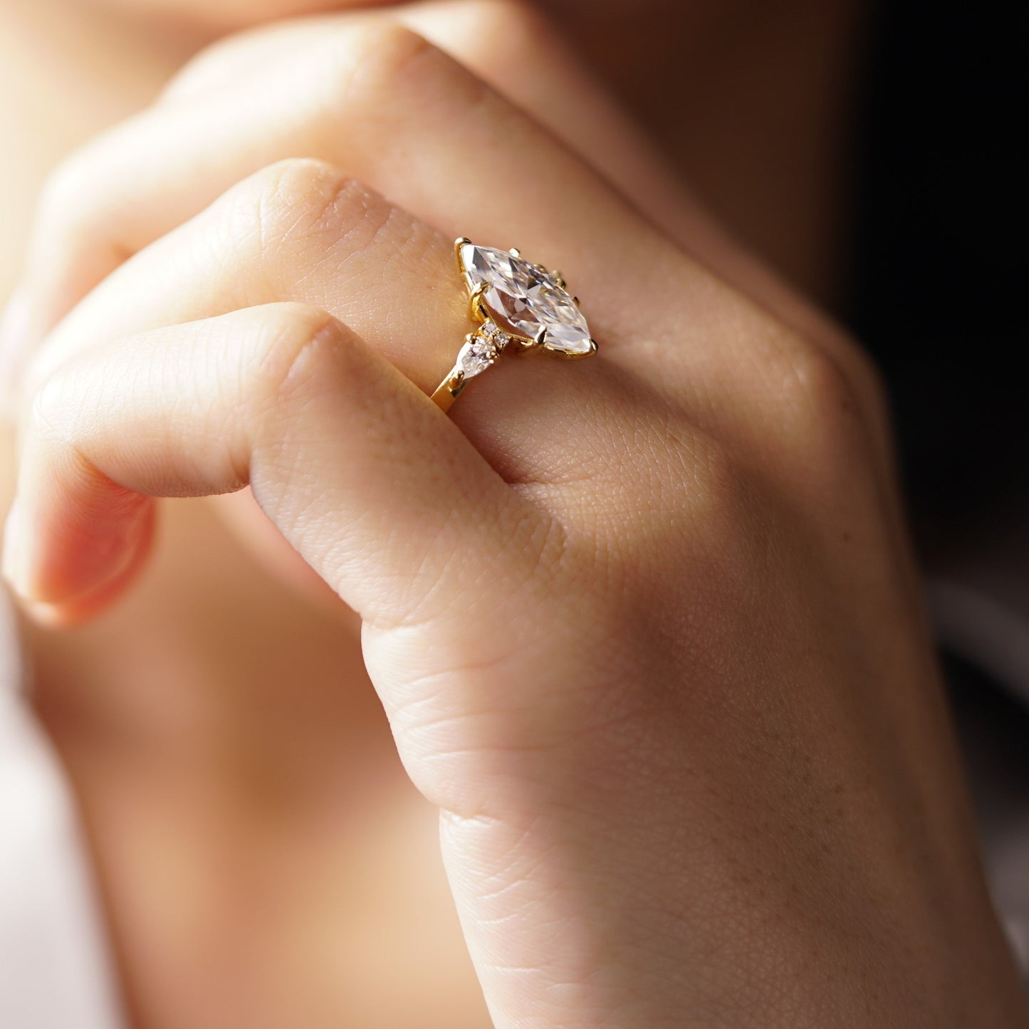 Marquise Cut Cluster Lab-Grown Diamond Engagement Ring