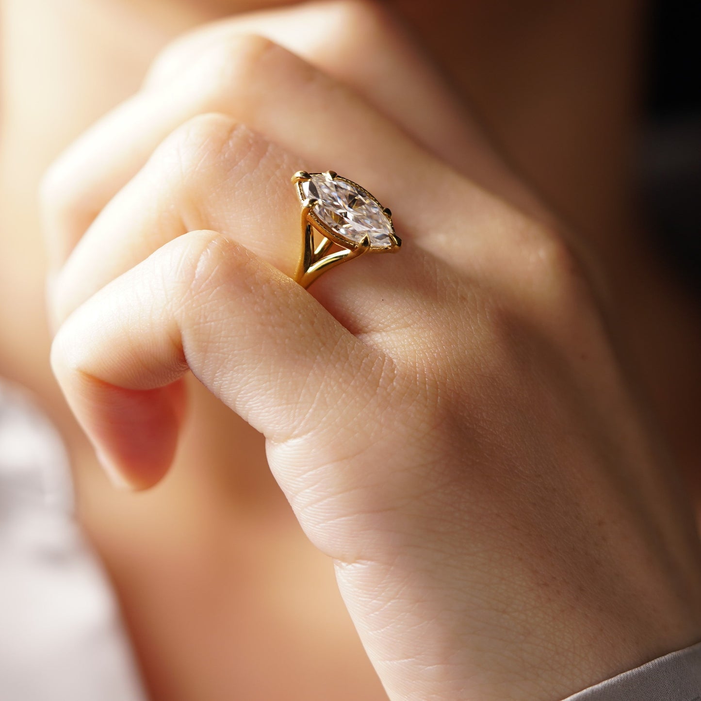 Marquise Cut Split Shank Lab-Grown Diamond Engagement Ring