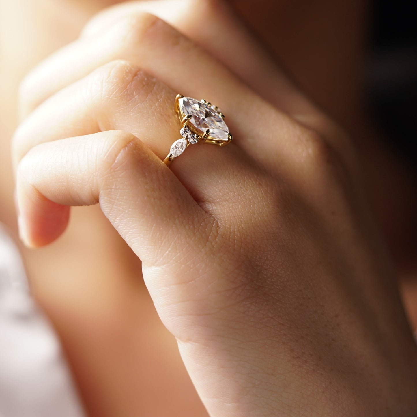 Marquise Cut Cluster Lab-Grown Diamond Engagement Ring