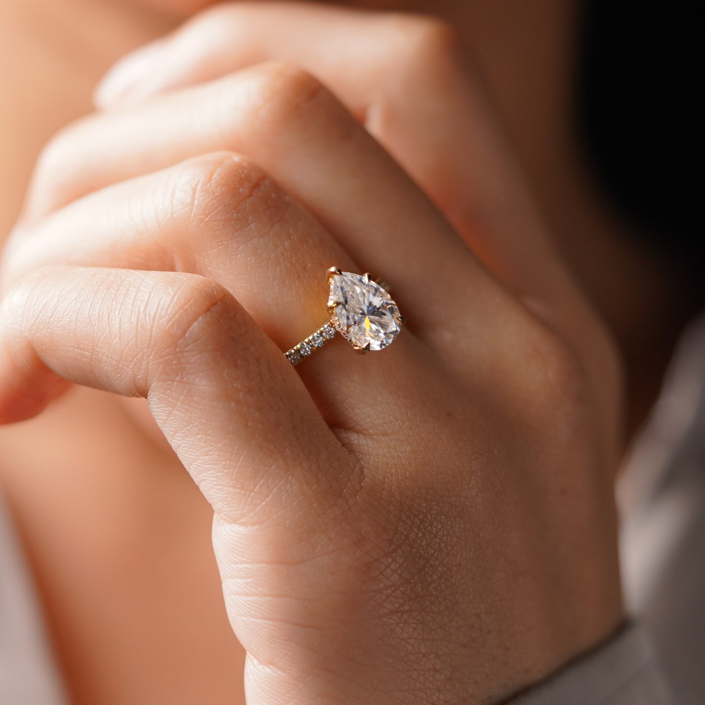 Pear Cut Hidden Halo & Pave Cathedral Lab-Grown Diamond Engagement Ring