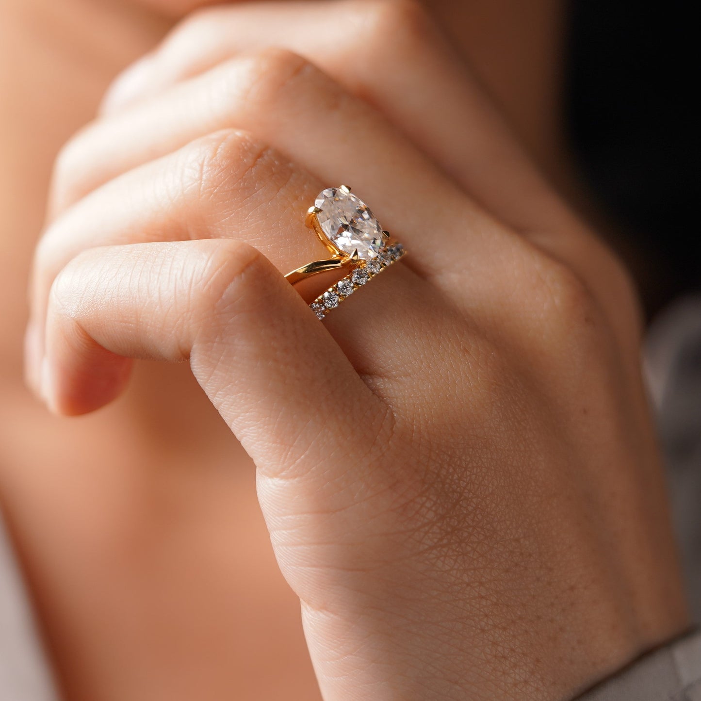 Oval Cut Pave Lab-Grown Diamond Engagement Ring