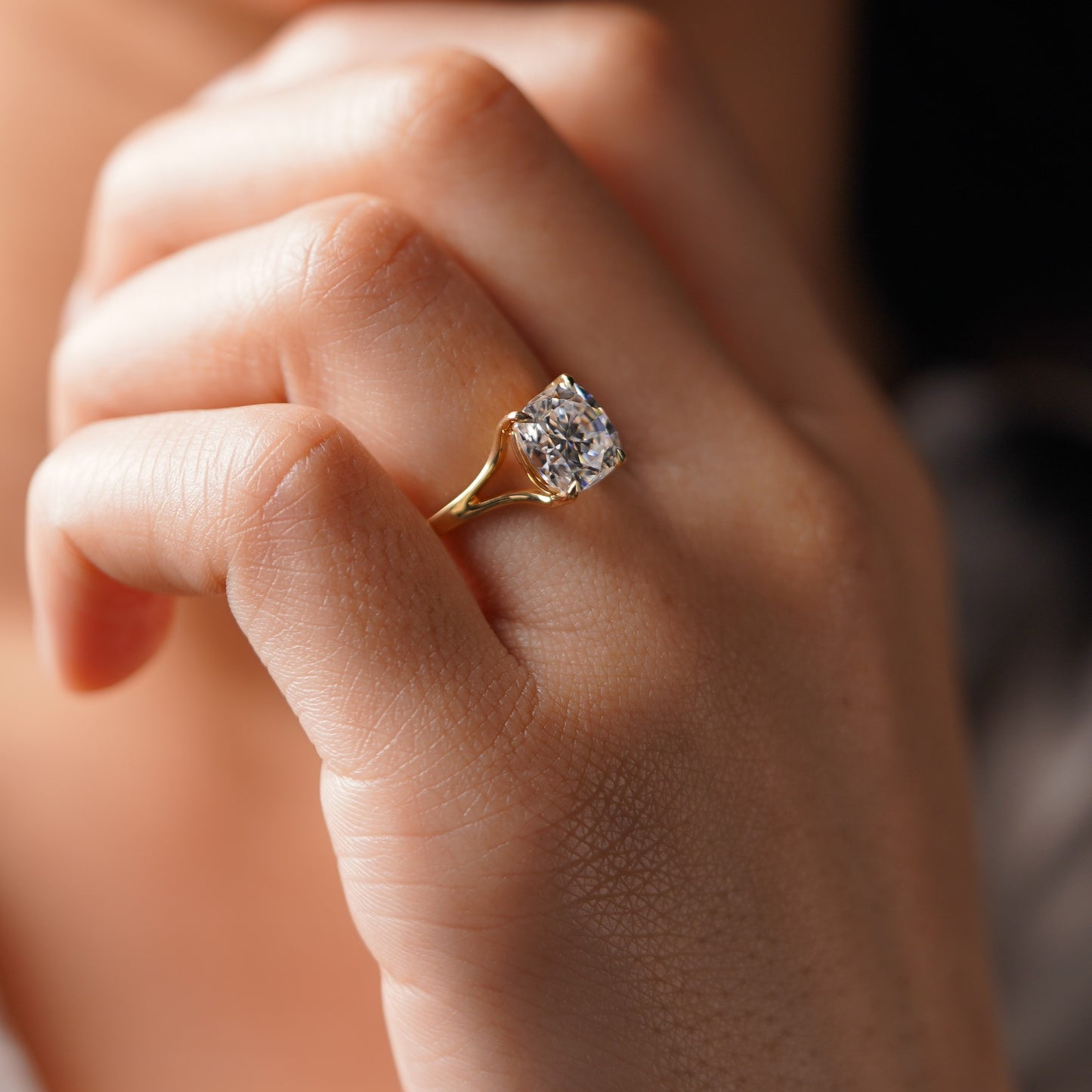 Cushion Cut Solitaire Split Shank Lab-Grown Diamond Engagement Ring