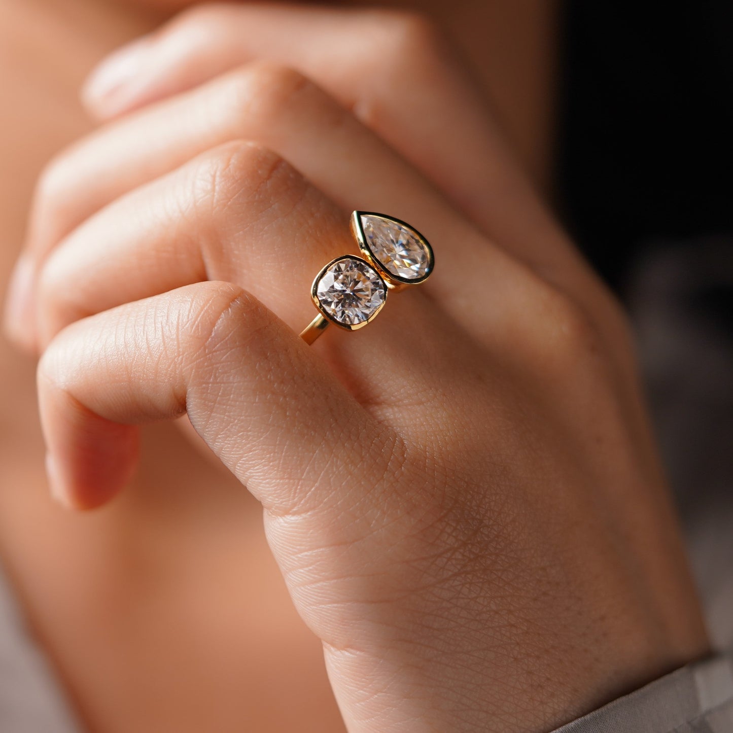 3.5 TCW Cushion & Pear Cut Toi Et Moi Lab-Grown Diamond Engagement Ring