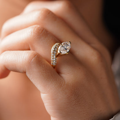 Marquise Cut Half Pave Lab-Grown Diamond Engagement Ring